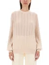 Kiton Cashmere-silk Lattice Knit Crewneck Sweater In Nude