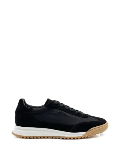 Kiton Round-toe Leather Low-top Sneakers In Black