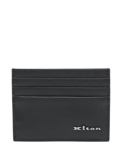 Kiton Saffiano Leather Card Holder In Black