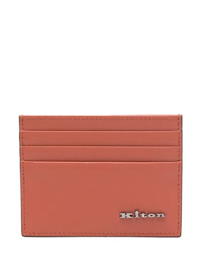 Kiton Saffiano Leather Card Holder In Brown