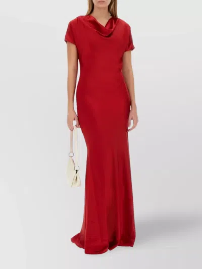 Kiton Satin Long Dress With Cowl Neckline And Fitted Waist In Red