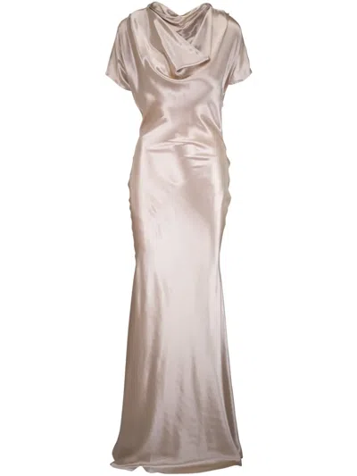 Kiton Maxikleid Aus Satin In Nude