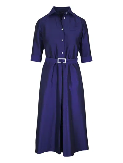 Kiton Satin Midi Dress In Blue