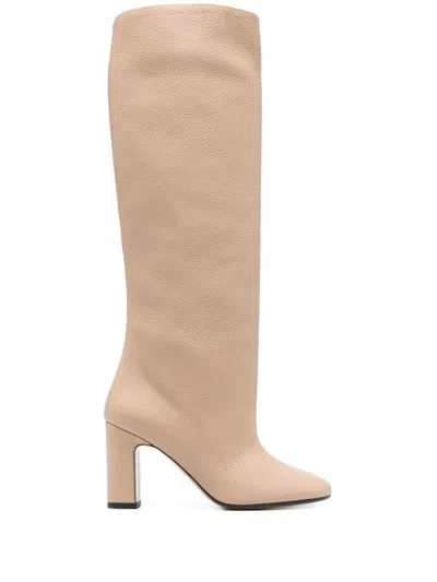 Kiton Seamless Brown Deerskin Long Boots With Mid Block Heel In Nude