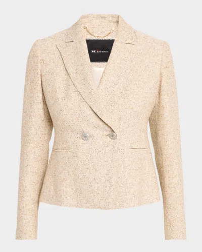Kiton Sequined Linen Tweed Double-breasted Jacket In Neutral