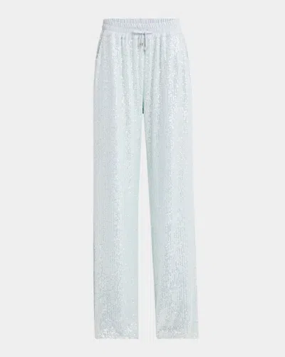 Kiton Sequined Straight-leg Drawstring Pants In Lt Blu