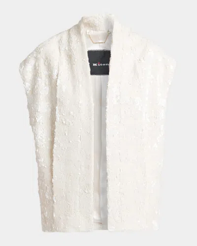 Kiton Sequined Tweed Open Jacket In White