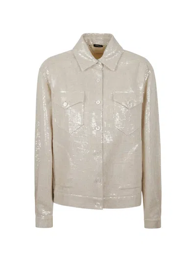Kiton Sequin-embellished Denim Jacket In Neutral