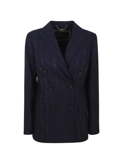 Kiton Sequin-embellished Double-breasted Blazer In Blue