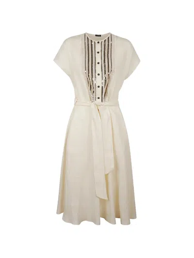 Kiton Sequin-embellished Frayed-trim Dress In Neutral