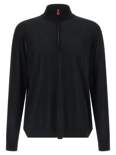 Kiton Shaved Wool Half-zip Sweater In Black
