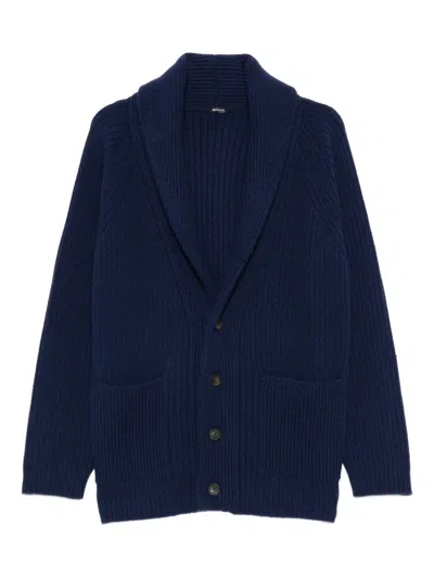 Kiton Shawl-collar Ribbed Cardigan In Blue