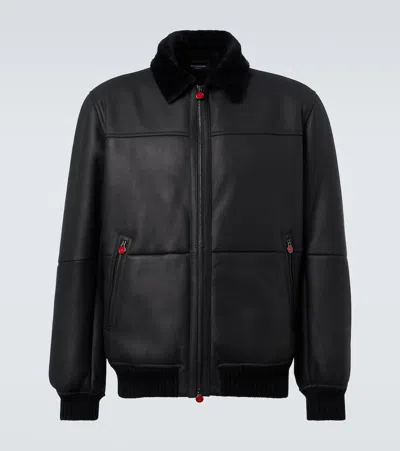 Kiton Shearling Bomber Jacket In Black