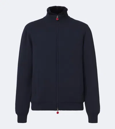 Kiton Shearling-lined Cashmere Cardigan In Blue