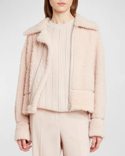 Kiton Sheep Shearling Zip Jacket In Pink