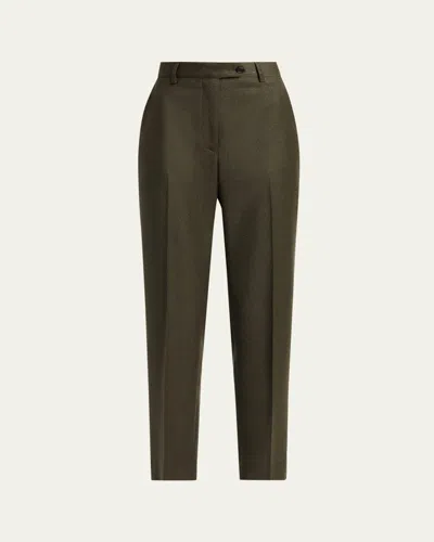Kiton Shimmer Wool-blend Straight Trousers In Green