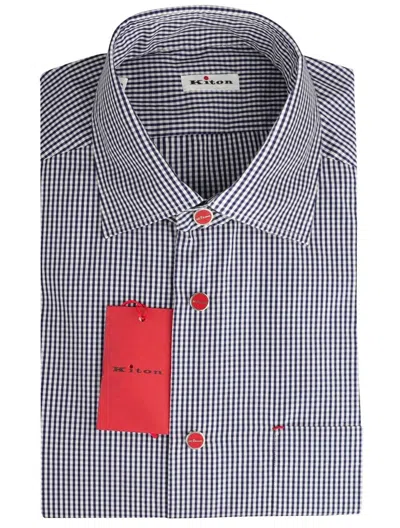 Pre-owned Kiton Shirt 100% Cotton Size 15.75 - 16 Us 40 - 41 Eu M Skx12 In White/blue