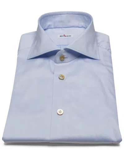 Pre-owned Kiton Shirt In Light Blue With Shark Collar