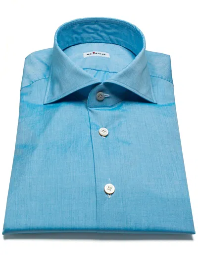 Pre-owned Kiton Shirt In Turquoise Fine Cotton With Shark Collar Regeur450 In Blue