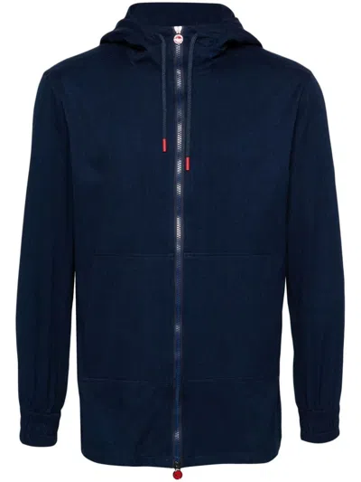 Kiton Shirt Jacket With Hood And Zip In Blue