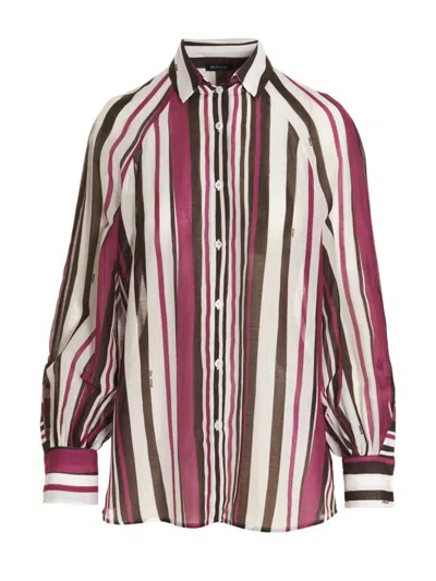 Kiton Striped Cotton-silk Blend Shirt With Button Closure In Pink