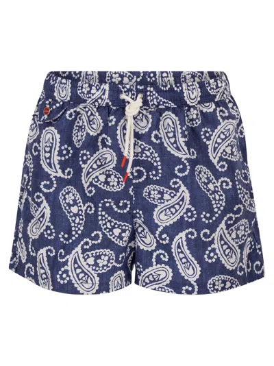 Kiton Short Patterned Swim Boxers In Blue