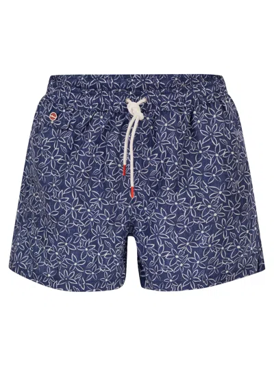 Kiton Short Patterned Swim Boxers In Blue