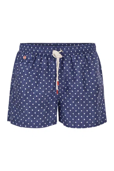 Kiton Short Patterned Swim Boxers In Blue