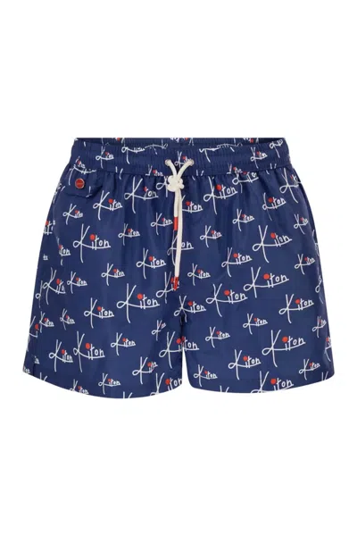 Kiton Short Patterned Swim Boxers In Transparent