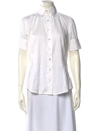 Pre-owned Kiton Short Sleeve Button-up Top In White