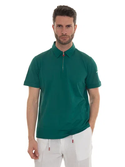 Kiton Short Sleeve Polo Shirt With Half Zip In Green