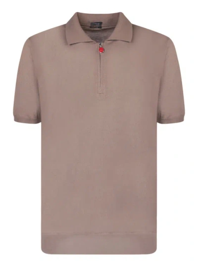 Kiton Short Sleeve Polo With Zipper Collar In Pink