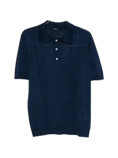 Kiton Short-sleeve Textured Polo Shirt In Blue