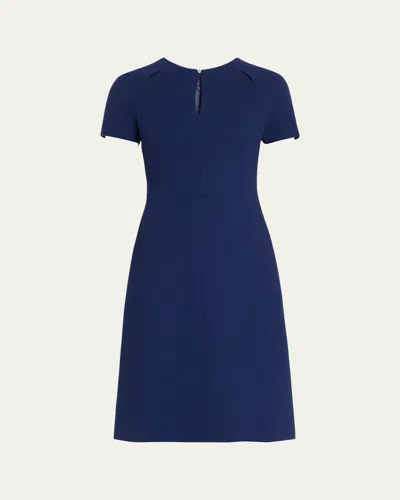 Kiton Short-sleeve Wool Crepe Keyhole Dress, Navy