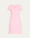 Kiton Short-sleeve Wool Crepe Keyhole Dress, Pink In Lt Pink