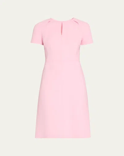Kiton Short-sleeve Wool Crepe Keyhole Dress, Pink In Lt Pink