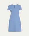 Kiton Short-sleeve Wool Midi Dress In Lt Blu
