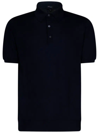 Kiton Short-sleeved Dark Blue Cotton Knit Polo Shirt In Black