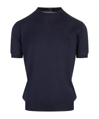 Kiton Short-sleeved Crewneck Knitted T-shirt In Black