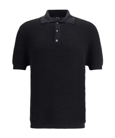 Kiton Men Silk Polo Shirt In Black