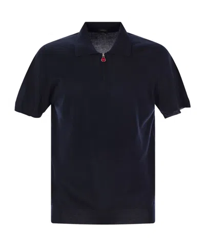 Kiton Blue Polo Zip In Black
