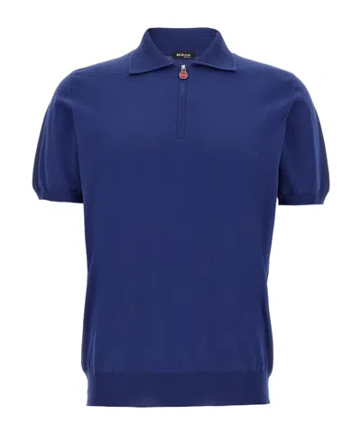 Kiton Ribbed Cuffs Polo Shirt With Short Sleeves In Blue