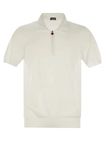 Kiton Textured Polo Shirt With Collar And Short Sleeves In White