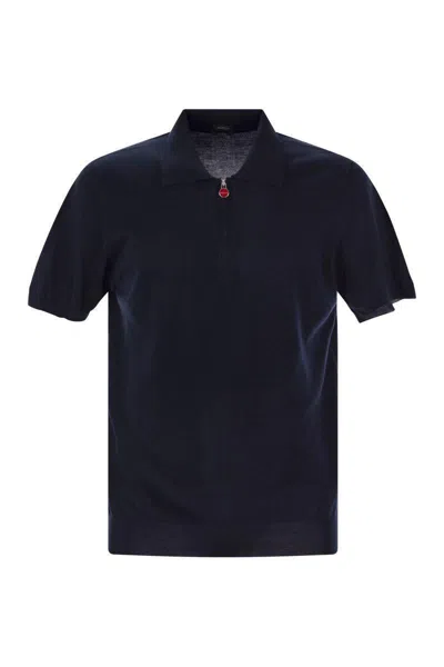 Kiton Short-sleeved Polo-zip In Blue