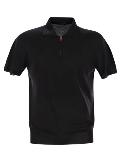 Kiton Zip-up Short-sleeved Polo Shirt In Black