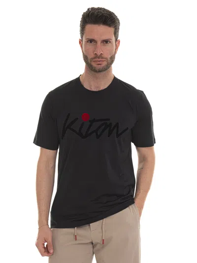 Kiton Short-sleeved Round-necked T-shirt In Black