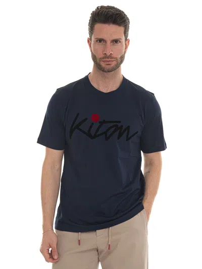 Kiton Short-sleeved Round-necked T-shirt In Blue