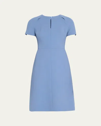 Kiton Short-sleeve Wool Crepe Keyhole Sheath Dress In Ltblue