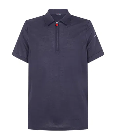 Kiton Short Sleeve Polo Collar Knit Shirt In Blue