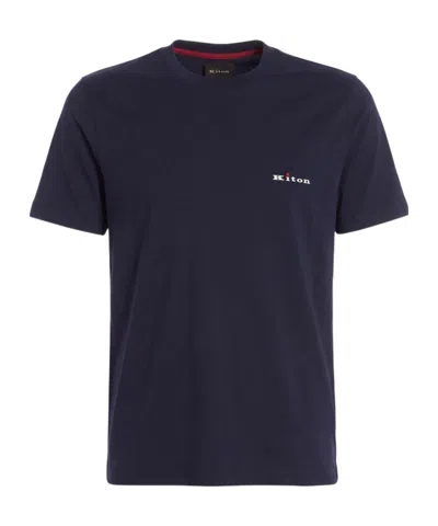 Kiton Logo-embroidered T-shirt In Blue